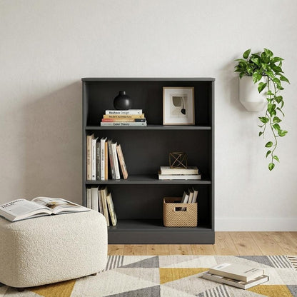 36" Off White Solid Wood Adjustable Three Tier Library Bookcase HomeRoots