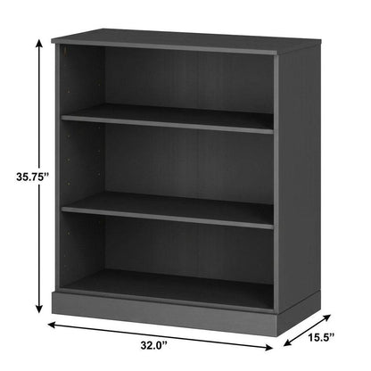 36" White Solid Wood Adjustable Three Tier Library Bookcase