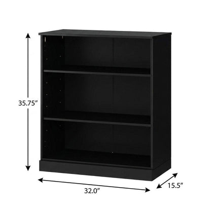 36" Off White Solid Wood Adjustable Three Tier Library Bookcase HomeRoots