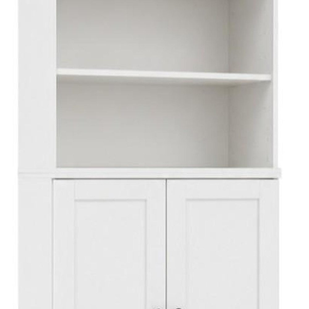 72" White Solid Wood Adjustable Six Tier Library Bookcase with Two Doors HomeRoots