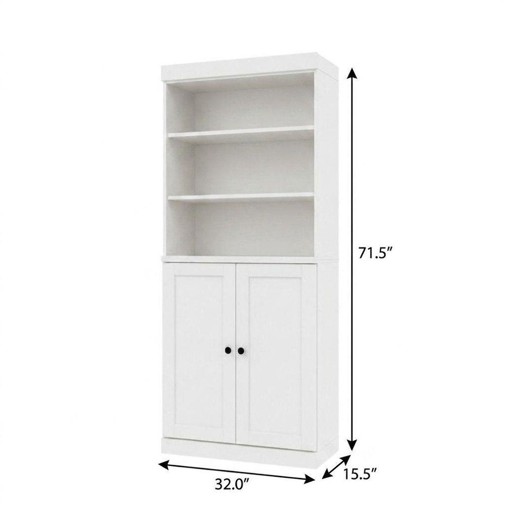 72" White Solid Wood Adjustable Six Tier Library Bookcase with Two Doors — view 4