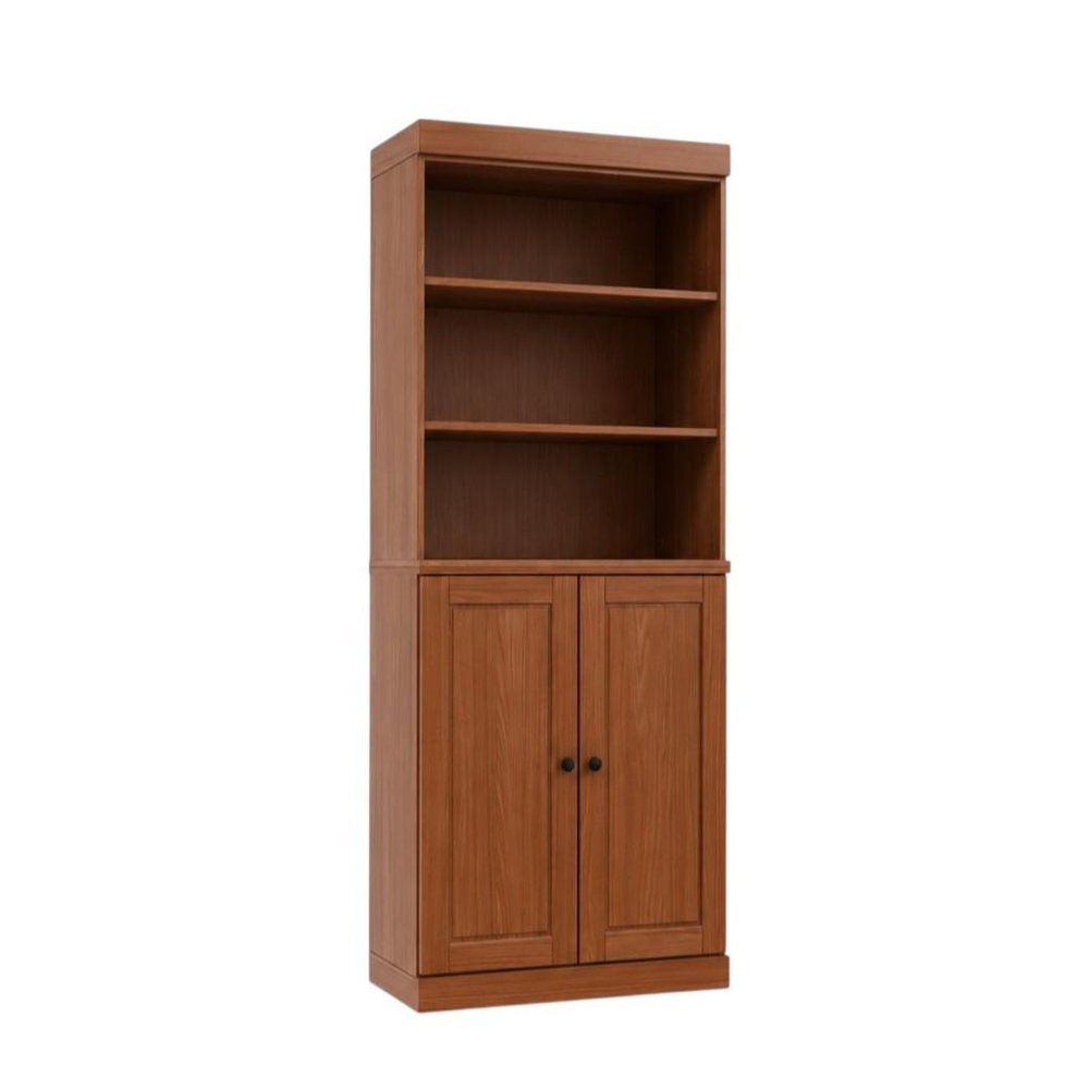 72" Coffee Solid Wood Adjustable Six Tier Library Bookcase with Two Doors HomeRoots