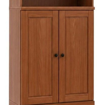 72" Coffee Solid Wood Adjustable Six Tier Library Bookcase with Two Doors HomeRoots