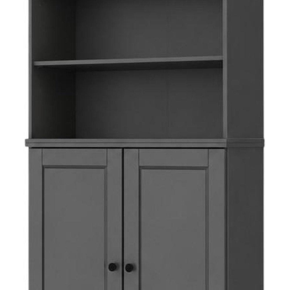 72" Gray Solid Wood Adjustable Six Tier Library Bookcase with Two Doors HomeRoots