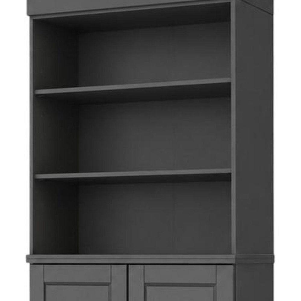 72" Gray Solid Wood Adjustable Six Tier Library Bookcase with Two Doors HomeRoots