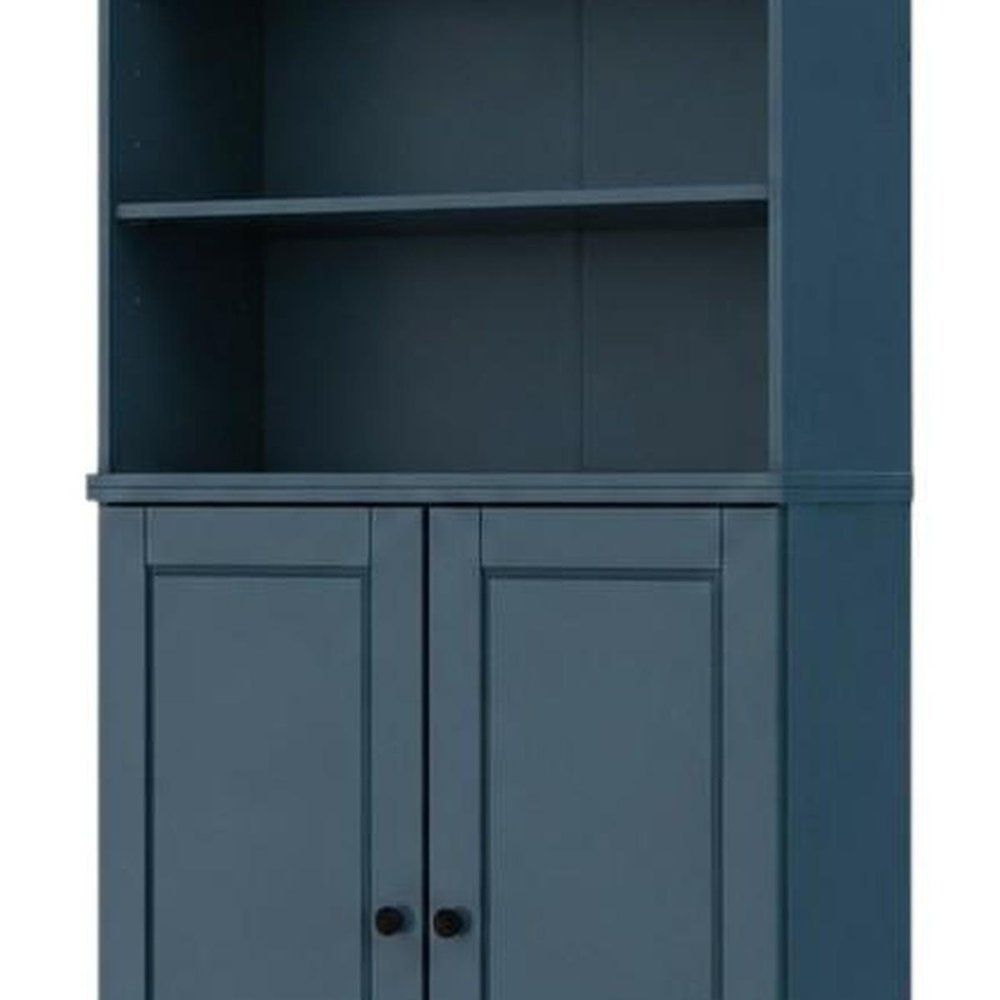 72" Teal Blue Solid Wood Adjustable Six Tier Library Bookcase with Two Doors — view 6