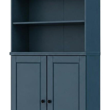 72" Teal Blue Solid Wood Adjustable Six Tier Library Bookcase with Two Doors