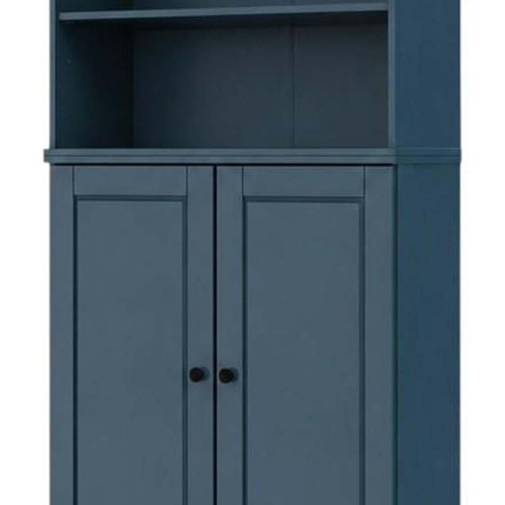 72" Teal Blue Solid Wood Adjustable Six Tier Library Bookcase with Two Doors HomeRoots