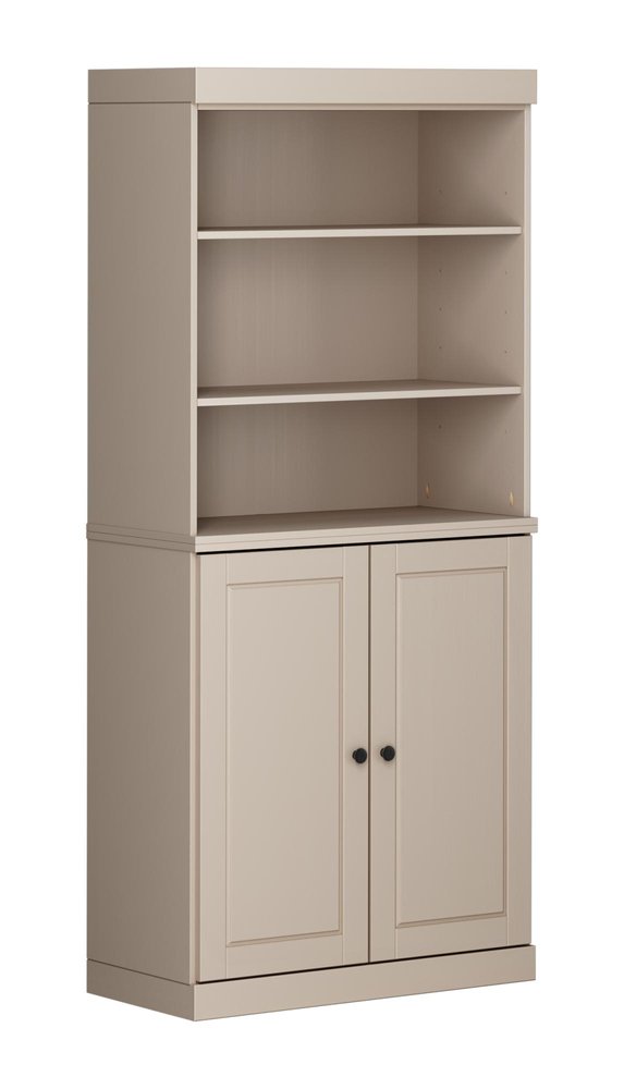 72" Beige Solid Wood Adjustable Six Tier Library Bookcase with Two Doors — view 1