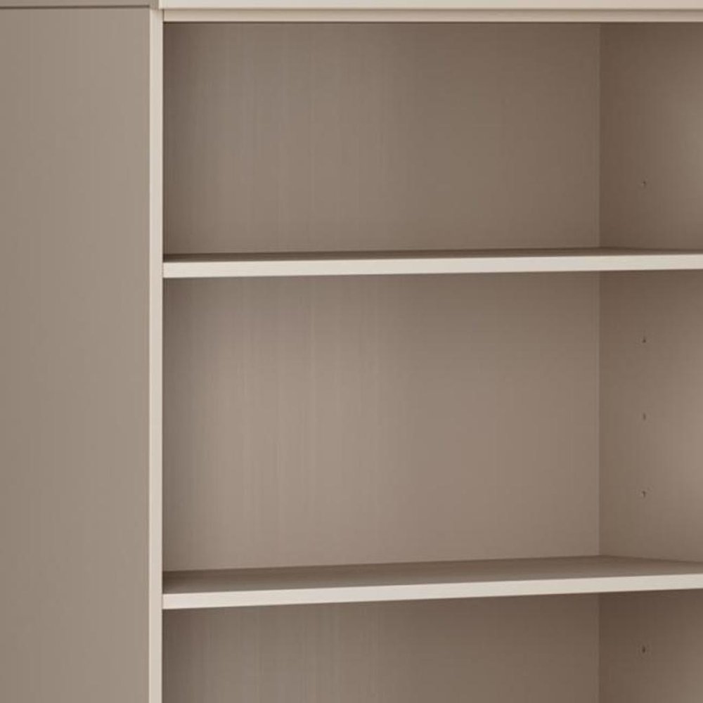 72" Beige Solid Wood Adjustable Six Tier Library Bookcase with Two Doors HomeRoots