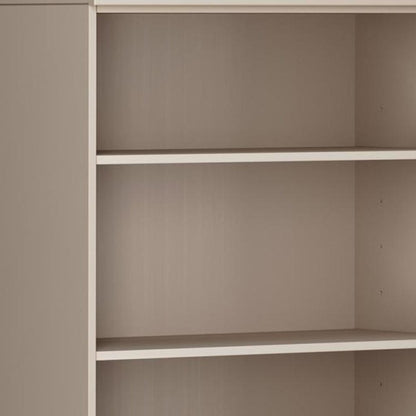 72" Beige Solid Wood Adjustable Six Tier Library Bookcase with Two Doors HomeRoots