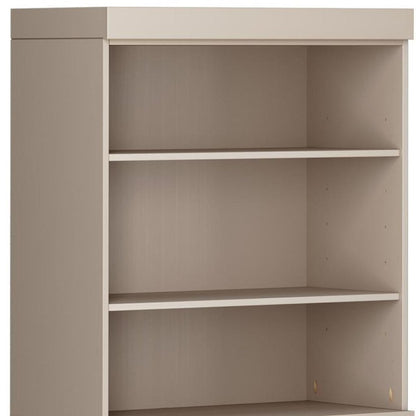 72" Beige Solid Wood Adjustable Six Tier Library Bookcase with Two Doors HomeRoots