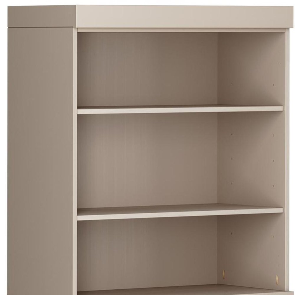 72" Beige Solid Wood Adjustable Six Tier Library Bookcase with Two Doors — view 4