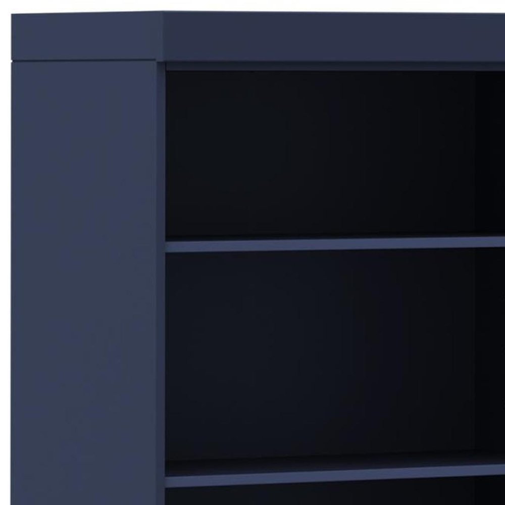 72" Navy Blue Solid Wood Adjustable Six Tier Library Bookcase with Two Doors — view 3