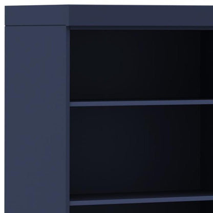 72" Navy Blue Solid Wood Adjustable Six Tier Library Bookcase with Two Doors HomeRoots