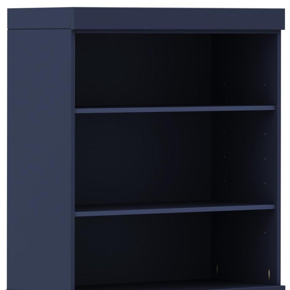 72" Navy Blue Solid Wood Adjustable Six Tier Library Bookcase with Two Doors — view 4