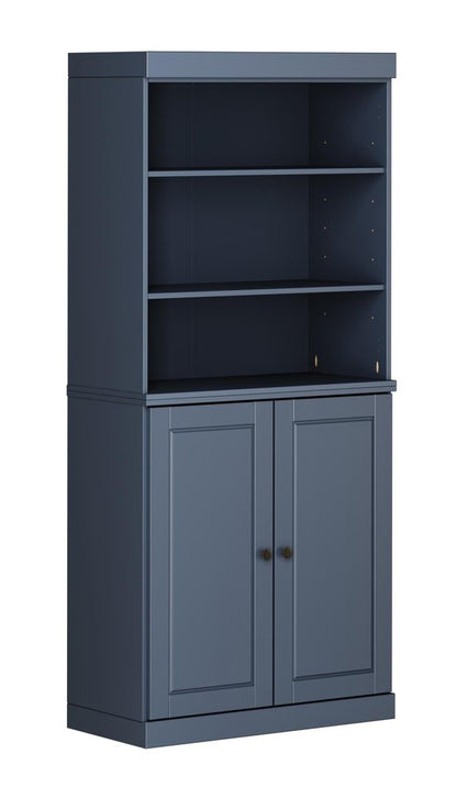 72" French Blue Solid Wood Adjustable Six Tier Library Bookcase with Two Doors HomeRoots