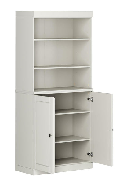 72" Off White Solid Wood Adjustable Six Tier Library Bookcase with Two Doors HomeRoots