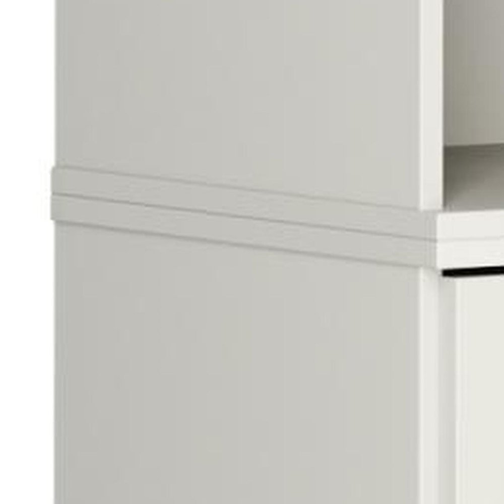 72" Off White Solid Wood Adjustable Six Tier Library Bookcase with Two Doors