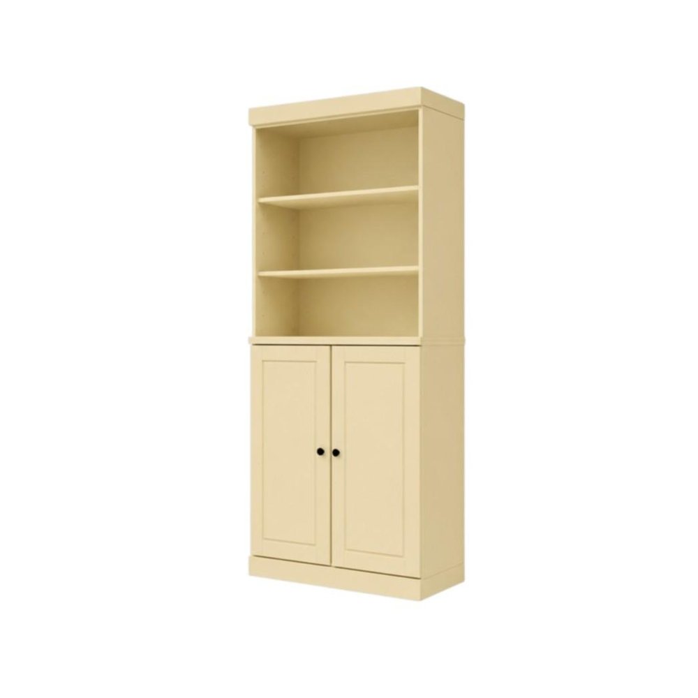 72" Yellow Solid Wood Adjustable Six Tier Library Bookcase with Two Doors — view 1