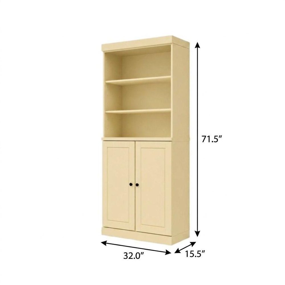 72" Yellow Solid Wood Adjustable Six Tier Library Bookcase with Two Doors — view 3