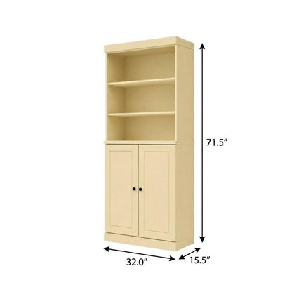 72" Yellow Solid Wood Adjustable Six Tier Library Bookcase with Two Doors HomeRoots