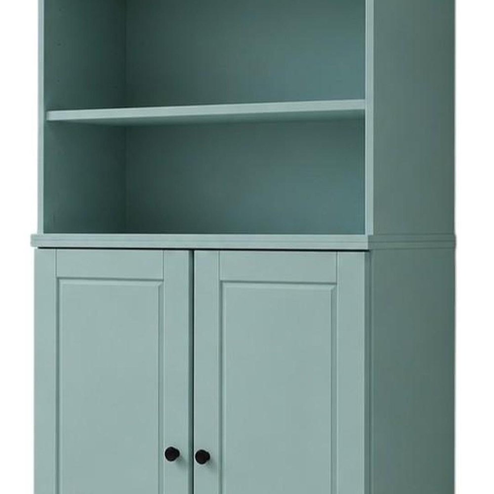 72" Aqua Solid Wood Adjustable Six Tier Library Bookcase with Two Doors HomeRoots