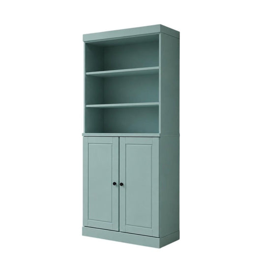 72" Aqua Solid Wood Adjustable Six Tier Library Bookcase with Two Doors