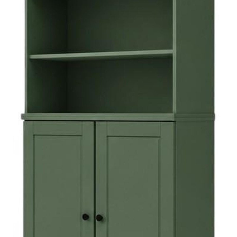 72" Green Solid Wood Adjustable Six Tier Library Bookcase with Two Doors — view 5