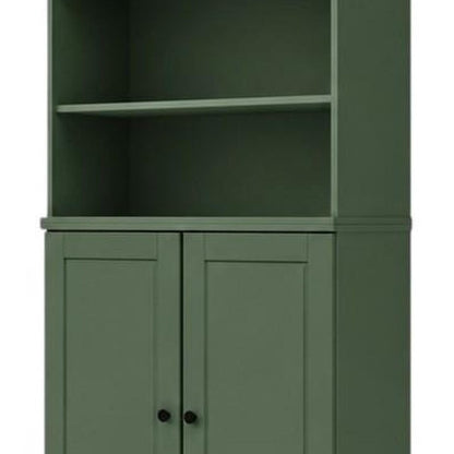 72" Green Solid Wood Adjustable Six Tier Library Bookcase with Two Doors HomeRoots