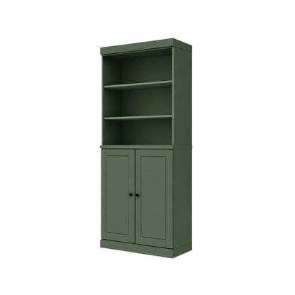 72" Green Solid Wood Adjustable Six Tier Library Bookcase with Two Doors HomeRoots