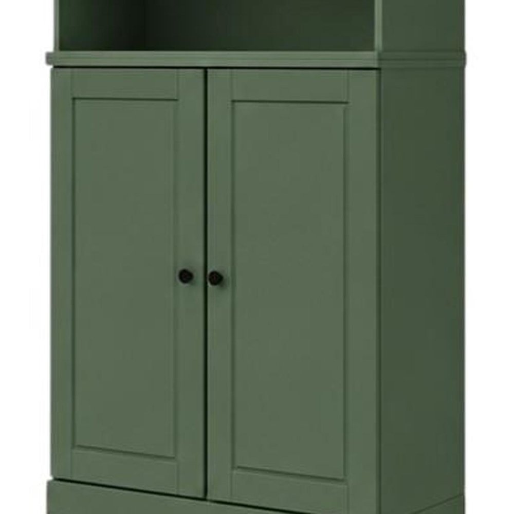 72" Green Solid Wood Adjustable Six Tier Library Bookcase with Two Doors — view 4