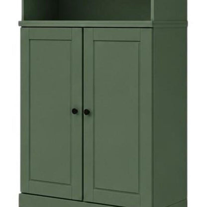 72" Green Solid Wood Adjustable Six Tier Library Bookcase with Two Doors HomeRoots
