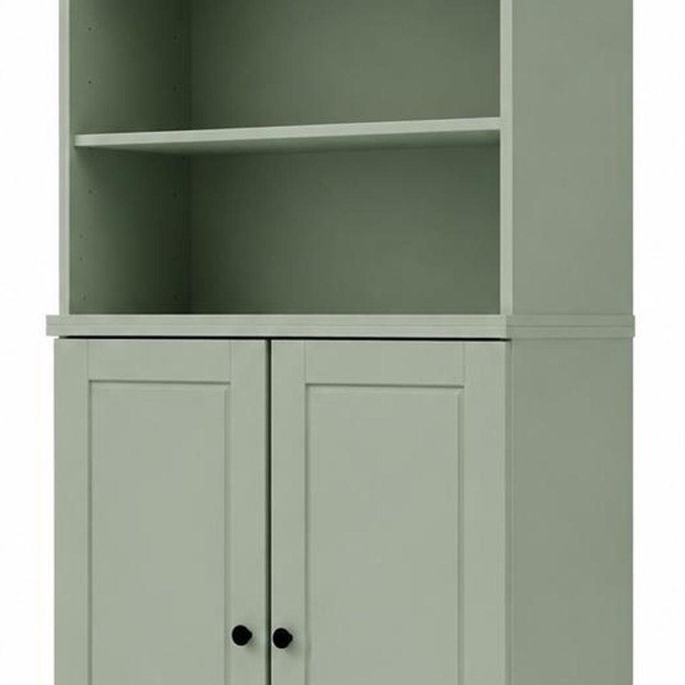 72" Sage Solid Wood Adjustable Six Tier Library Bookcase with Two Doors HomeRoots