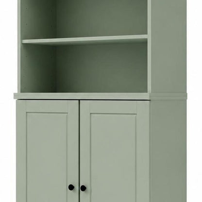 72" Sage Solid Wood Adjustable Six Tier Library Bookcase with Two Doors