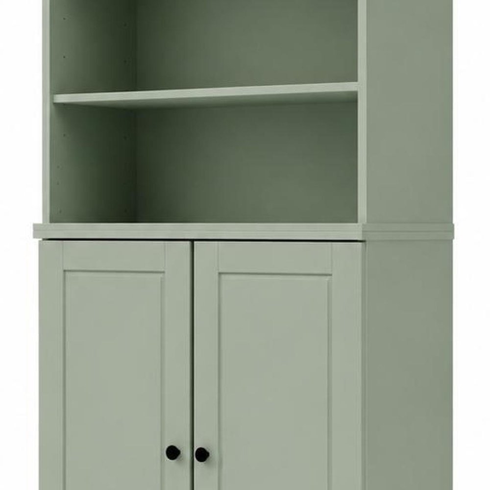 72" Sage Solid Wood Adjustable Six Tier Library Bookcase with Two Doors HomeRoots