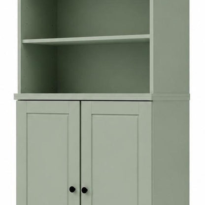 72" Sage Solid Wood Adjustable Six Tier Library Bookcase with Two Doors HomeRoots