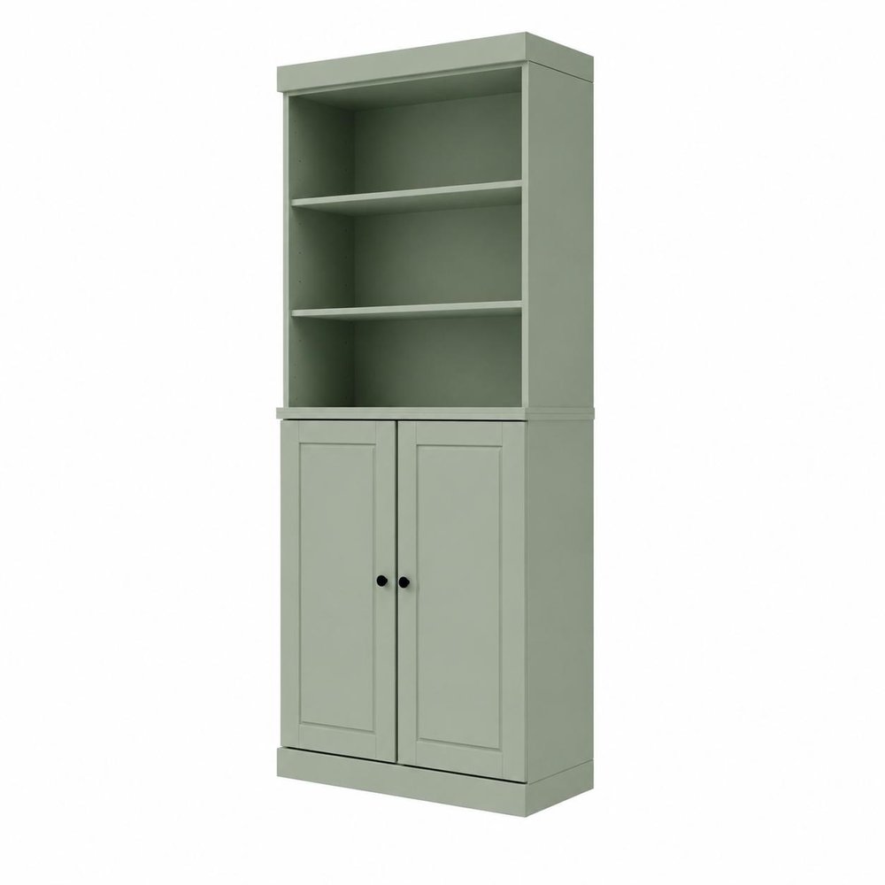 72" Sage Solid Wood Adjustable Six Tier Library Bookcase with Two Doors — view 1