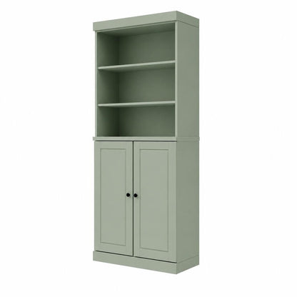 72" Sage Solid Wood Adjustable Six Tier Library Bookcase with Two Doors