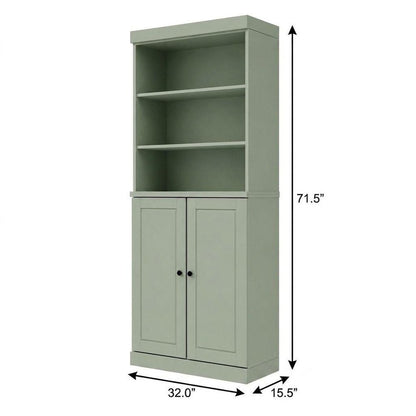 72" Sage Solid Wood Adjustable Six Tier Library Bookcase with Two Doors HomeRoots