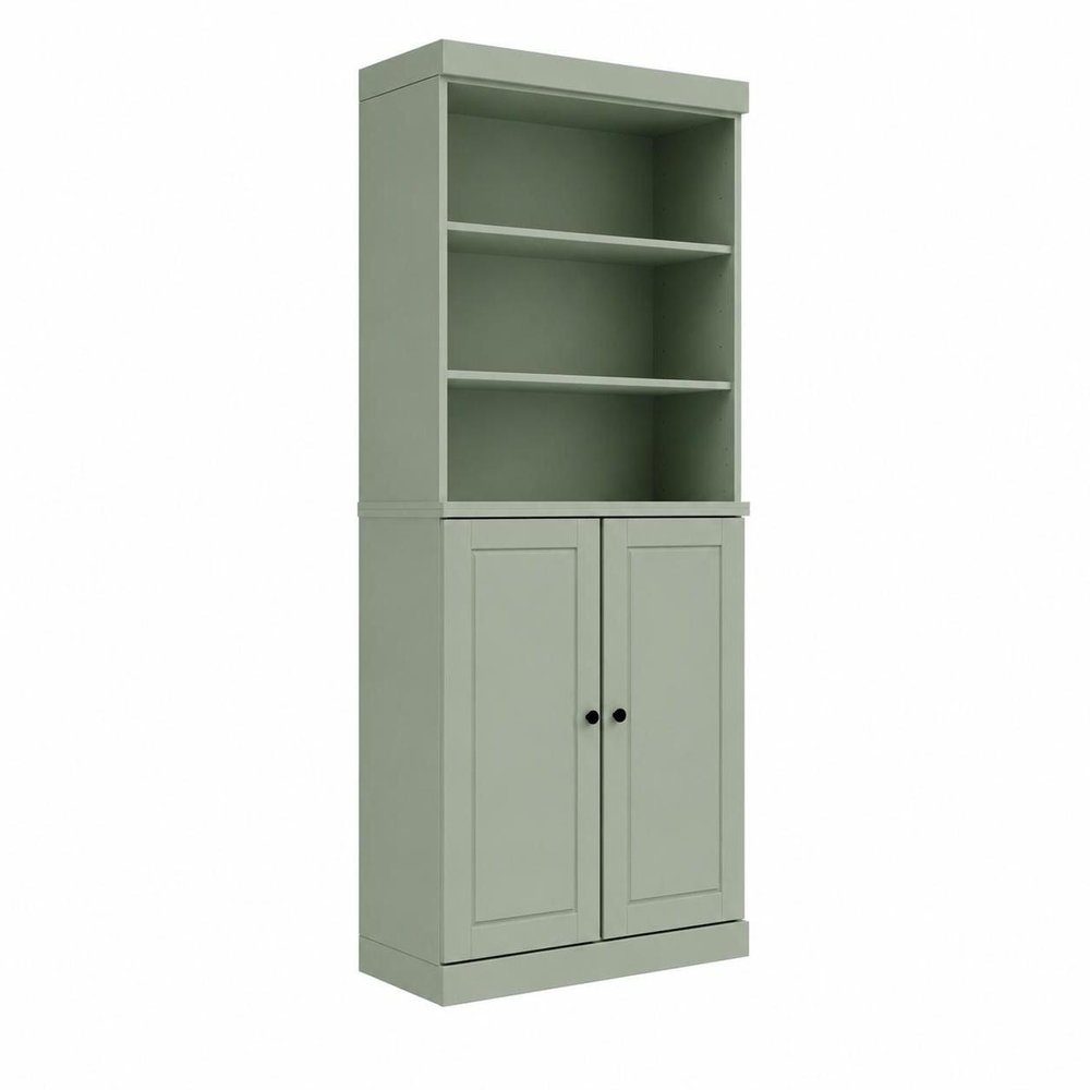 72" Sage Solid Wood Adjustable Six Tier Library Bookcase with Two Doors — view 4