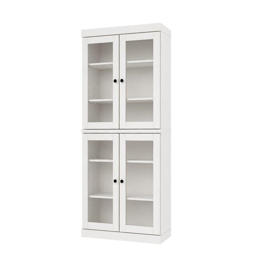 72" White Solid Wood Adjustable Six Tier Library Bookcase with Four Doors — view 7