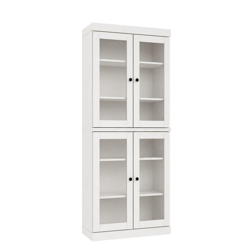 72" White Solid Wood Adjustable Six Tier Library Bookcase with Four Doors — view 2