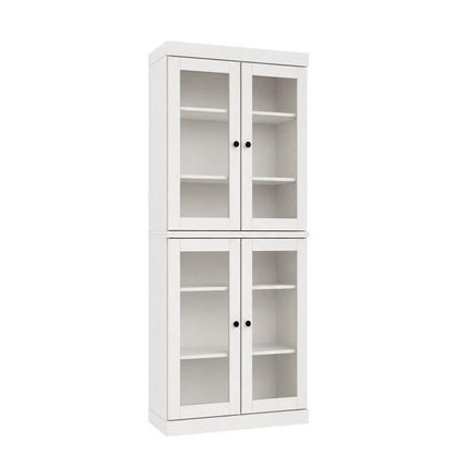 72" White Solid Wood Adjustable Six Tier Library Bookcase with Four Doors HomeRoots