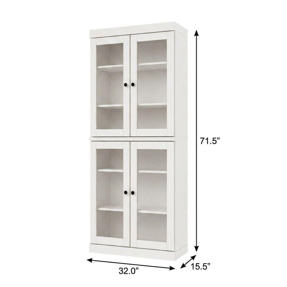72" White Solid Wood Adjustable Six Tier Library Bookcase with Four Doors — view 4