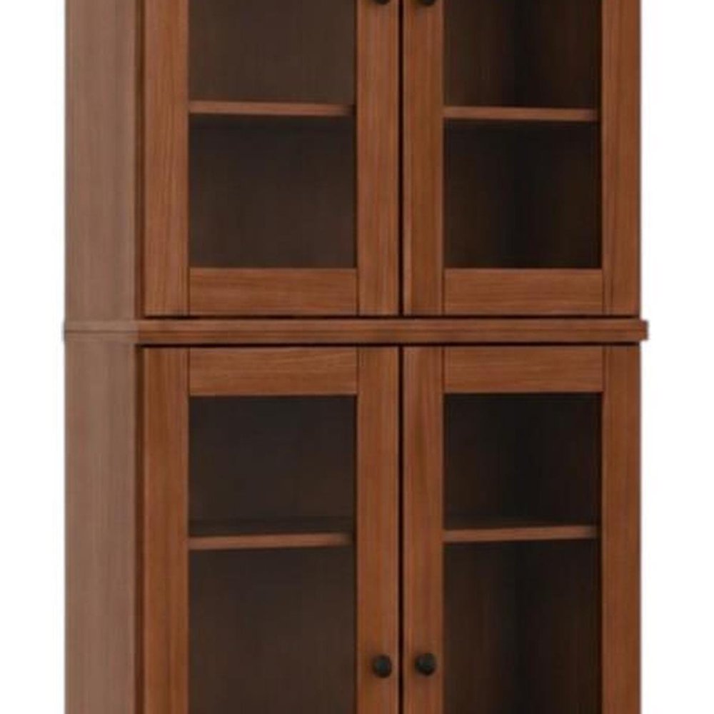 72" Coffee Solid Wood Adjustable Six Tier Library Bookcase with Four Doors — view 6