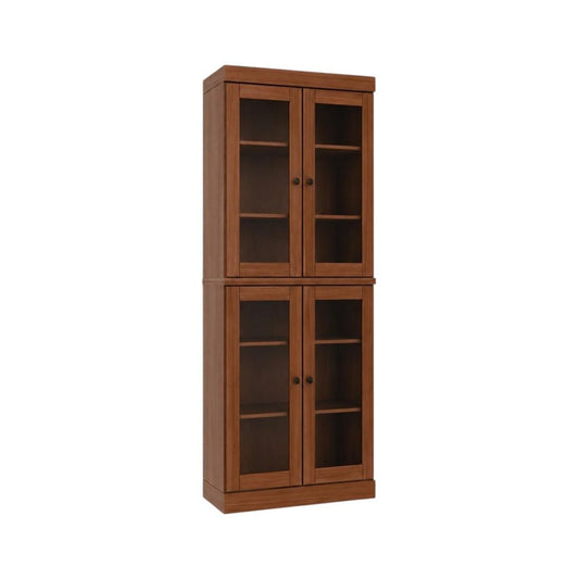 72" Coffee Solid Wood Adjustable Six Tier Library Bookcase with Four Doors