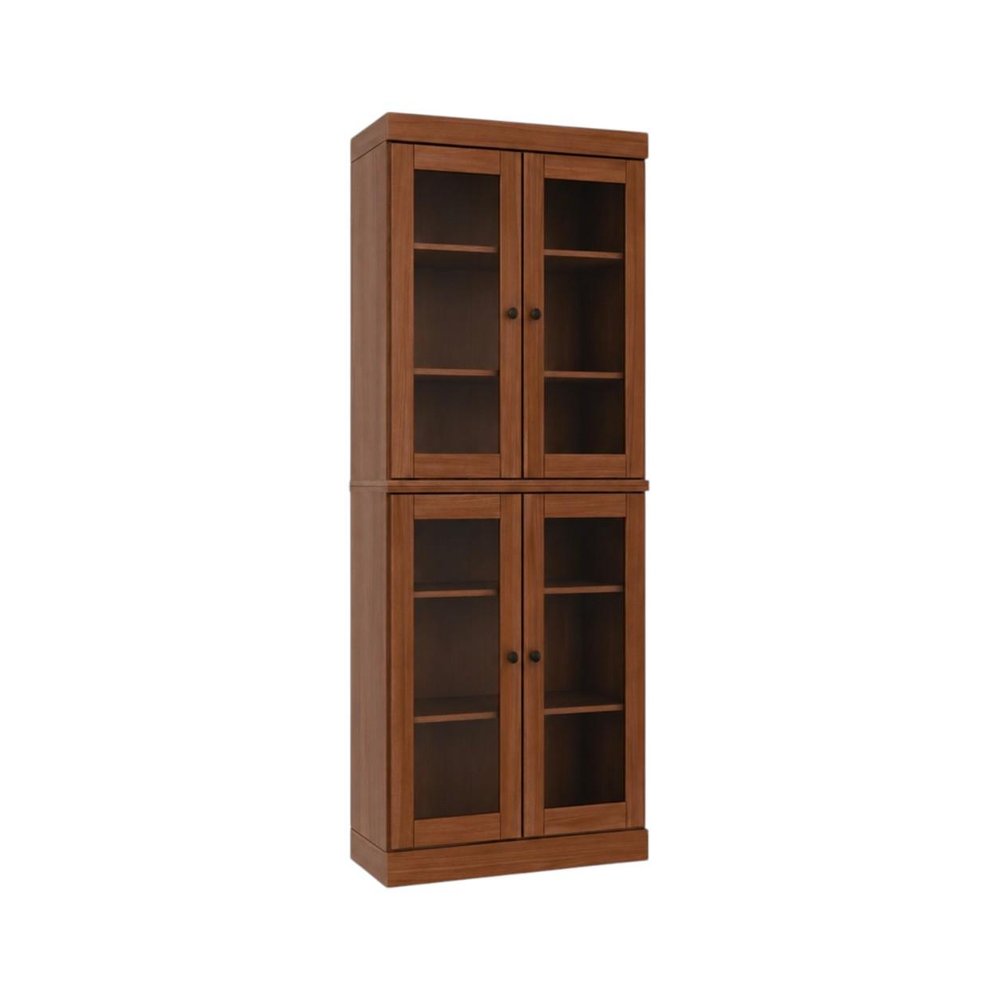72" Coffee Solid Wood Adjustable Six Tier Library Bookcase with Four Doors — view 2