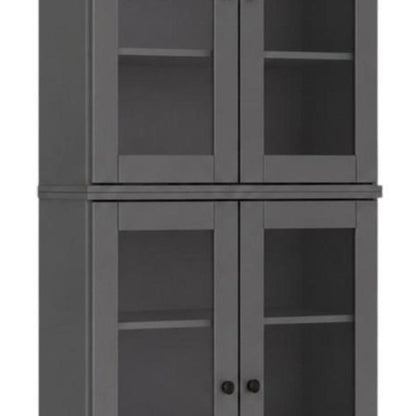 72" Gray Solid Wood Adjustable Six Tier Library Bookcase with Four Doors HomeRoots