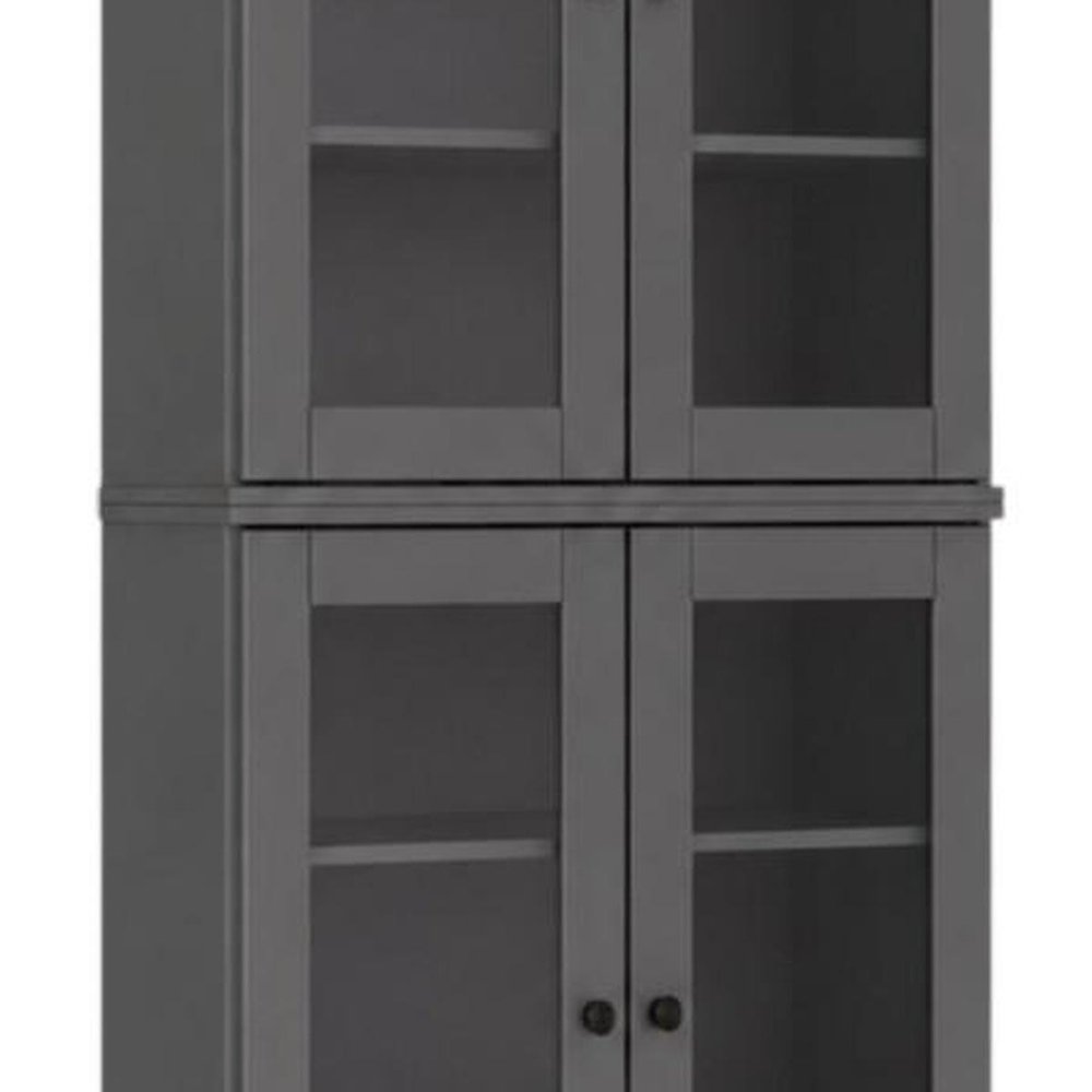 72" Gray Solid Wood Adjustable Six Tier Library Bookcase with Four Doors — view 6
